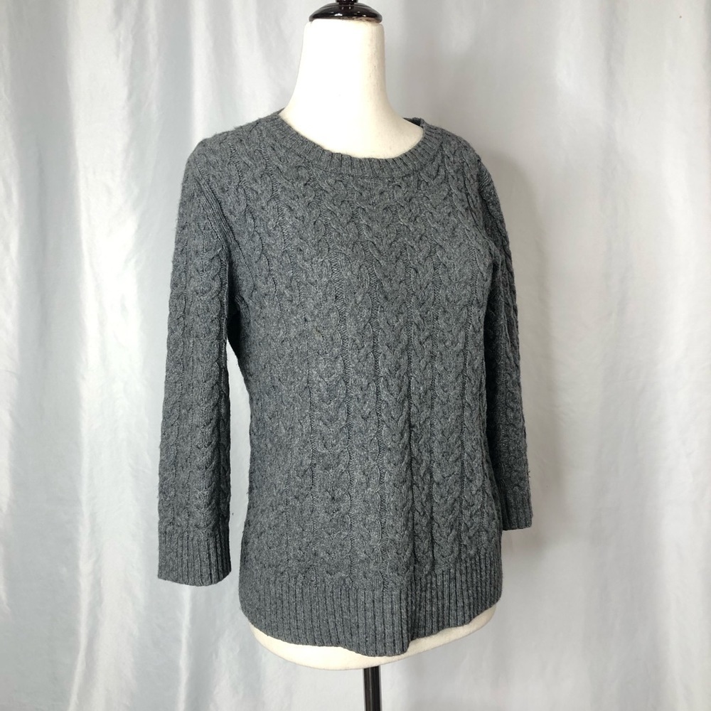 Lands’ End Canvas grey cable knit crewneck sweater cotton wool blend S